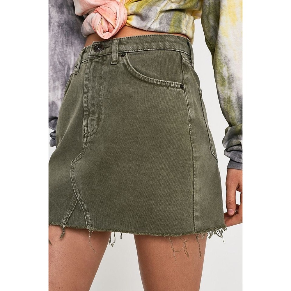 Urban Outfitters BDG Austin Olive Green Notched Denim Mini Skirt Size Large